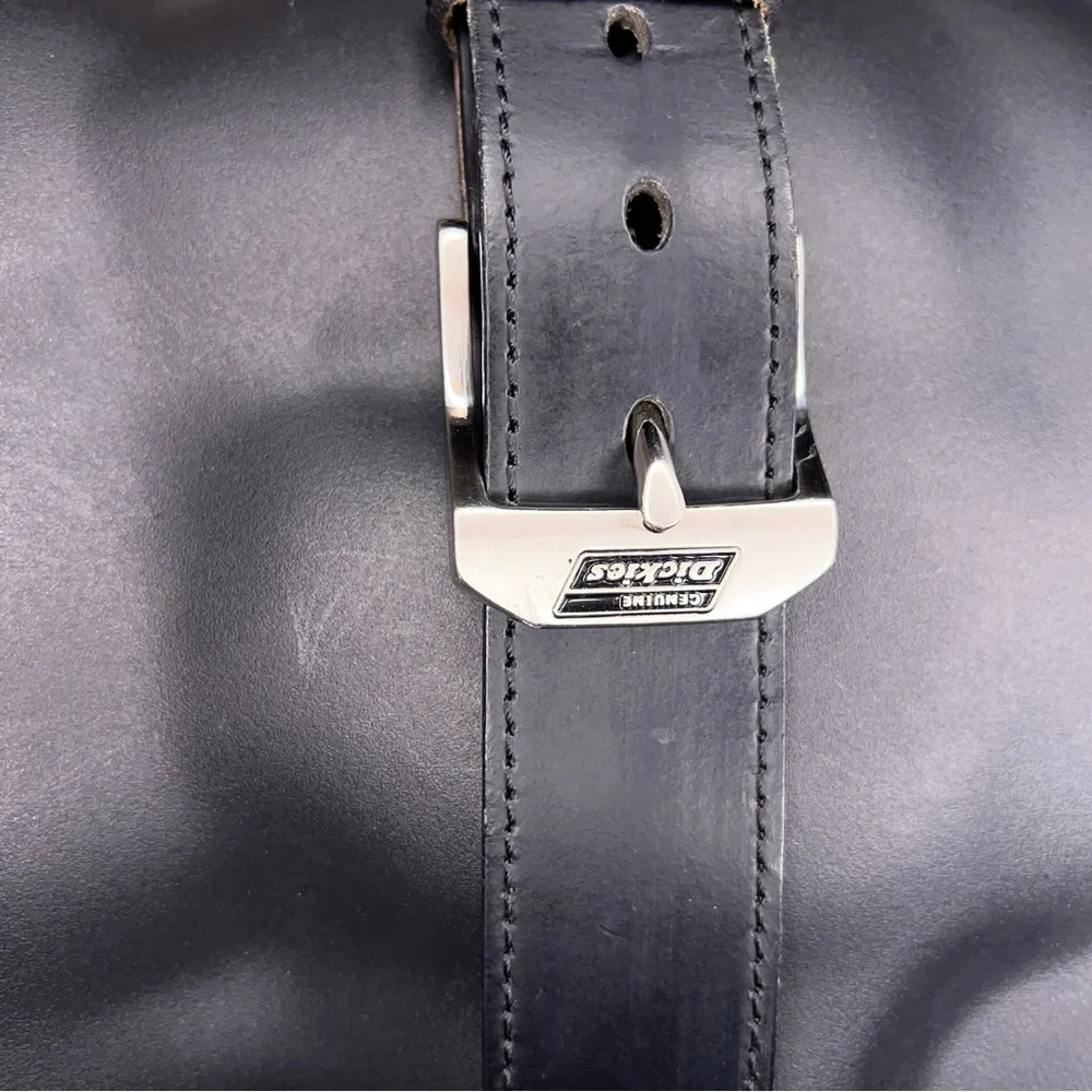 Size 36 Dickies Black Leather Belt Classic Silver Buckle